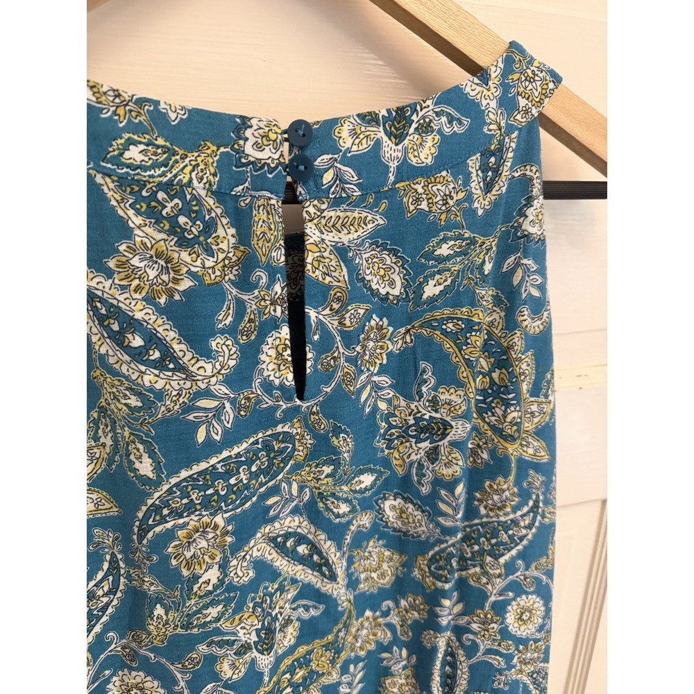 J. Jill Teal Paisley Sleeveless Maxi Dress Tiered Ladder Lace Pintuck Large - Picture 5 of 7